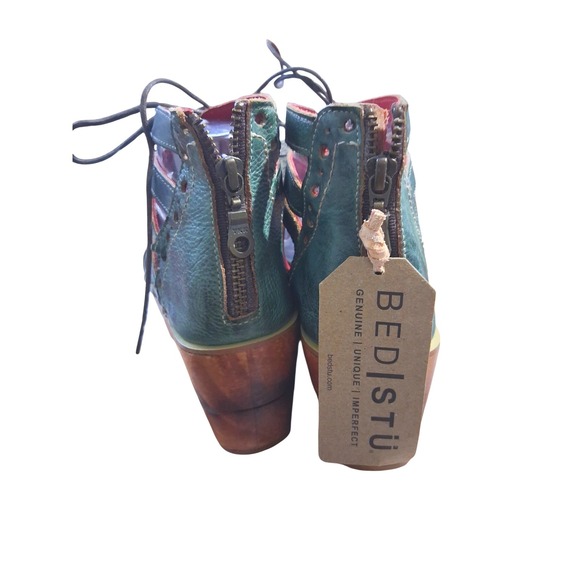 Bed Stu Shirin Green Leather Platform Womens size 9 Chunky Lace-up Zip Sandals - Picture 2 of 8